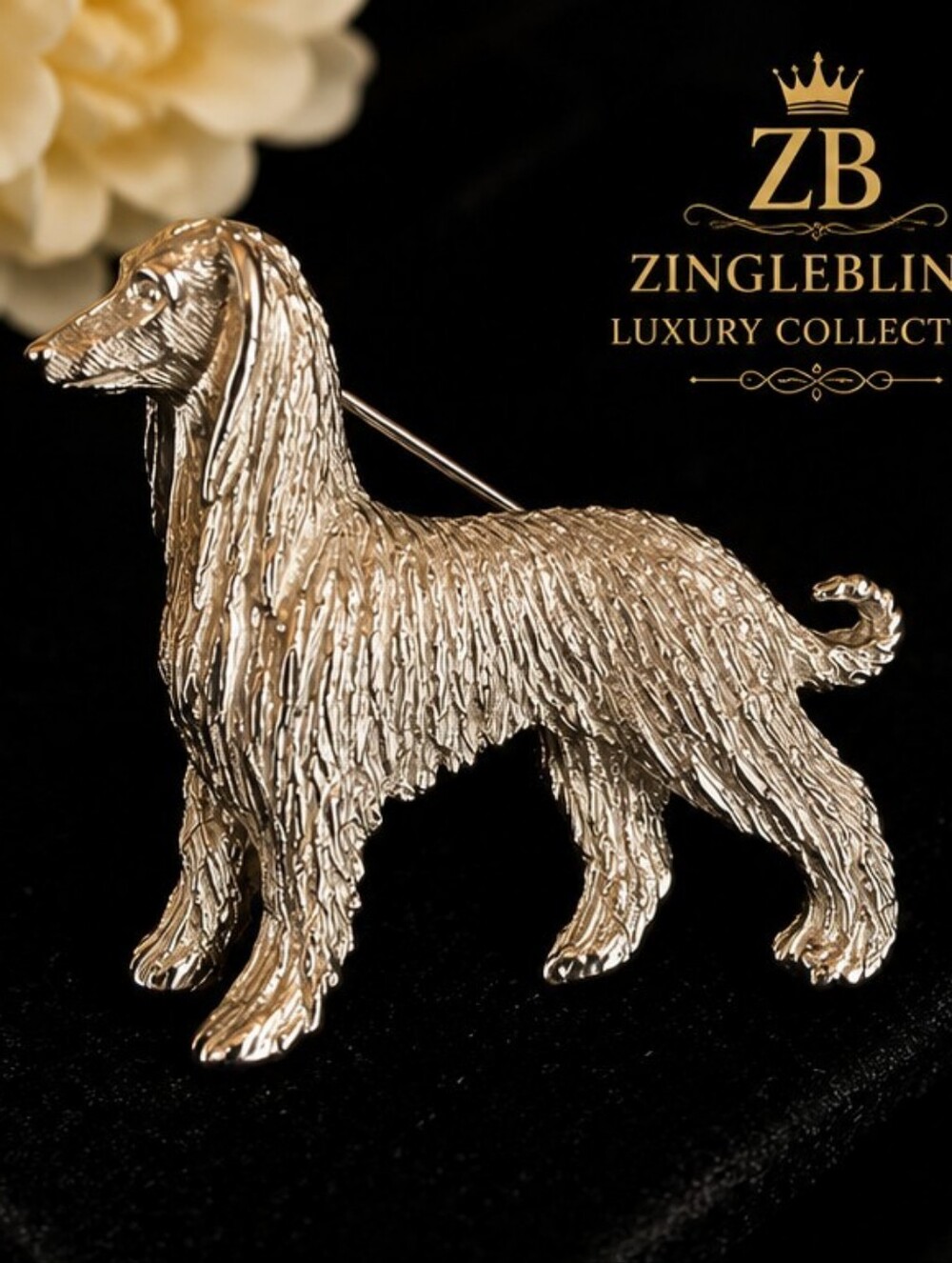 Vintage Trifari Afghan Hound Dog Brooch Signed Silver Tone Figural Collectible